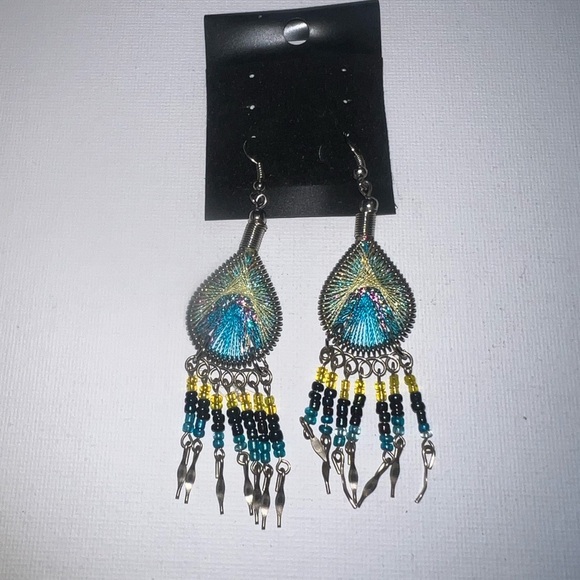 Teardrop Dangle Earrings Beaded Fringe Boho Statement Jewelry - Picture 1 of 2